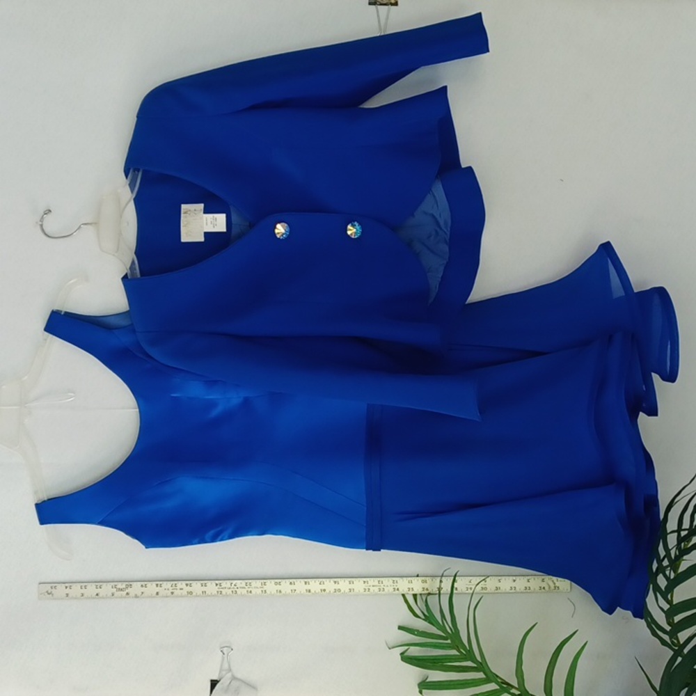 Manzoni Couture Royal Blue Sleeveless Dress w/ Long Sleeved Jacket, Spain Sz 12